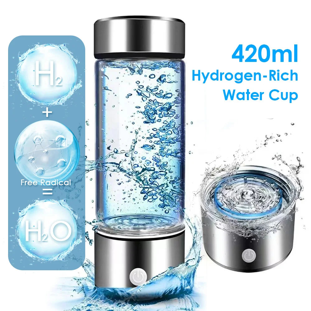 Experience Ultimate Hydration with the 420Ml Portable Hydrogen-Rich Water Cup - Rechargeable Alkaline Maker & Antioxidant Generator